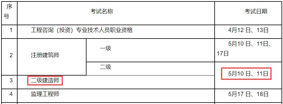 2025年江蘇二級建造師考試時(shí)間5月10日、11日