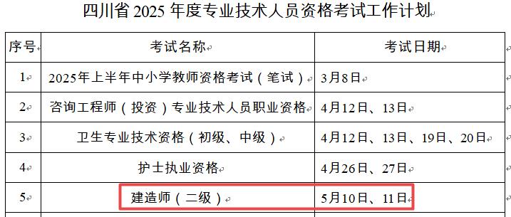 2025年四川二級建造師考試時(shí)間5月10日、11日